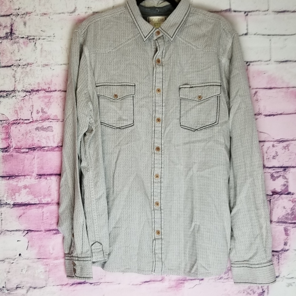 ECOTHS MADE IN INDIA 100% ORGANIC COTTON TEXTURED BUTTON FRONT LONG SLEEVE SHIRT